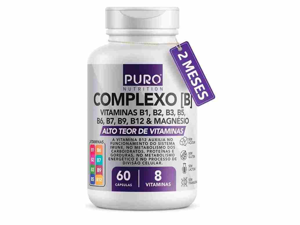 Complexo B Puro Nutrition – Vitaminas B1, B2, B3, B5, B6, B9, B12 e Magnésio, 60 Cápsulas (1)