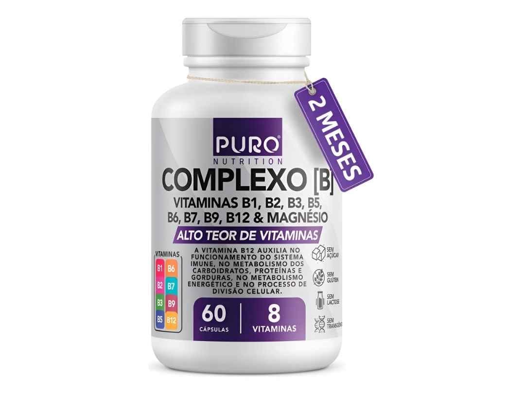 Complexo B Puro Nutrition – Vitaminas B1, B2, B3, B5, B6, B9, B12 e Magnésio, 60 Cápsulas