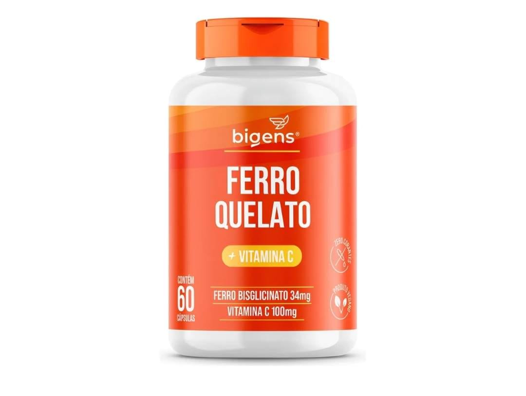 Ferro Quelato 34mg + Vit. C 100mg, 60 Cáps Vegano Bigens Sabor Sem sabor