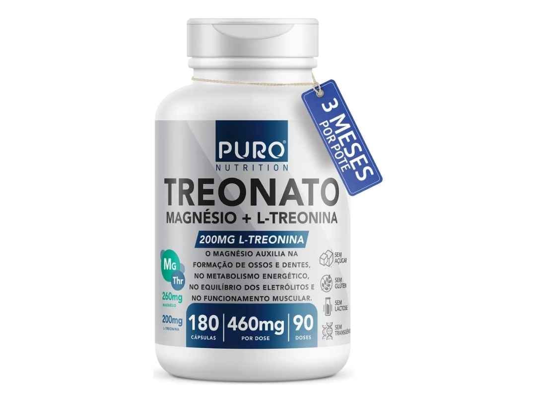Magnésio L Treonato Puro Nutrition + Quelato, Alto Teor de Magnésio por Porção, 180 Cápsulas