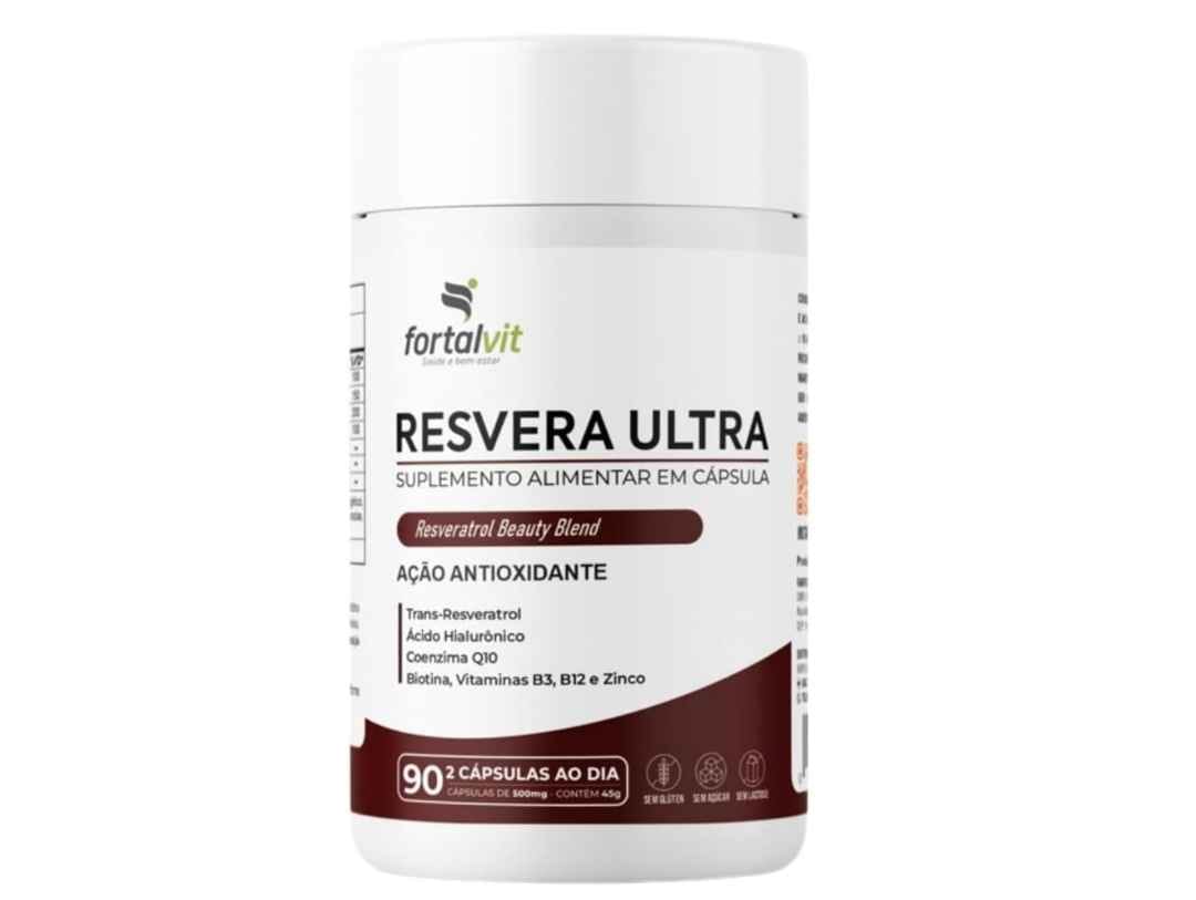 RESVERA ULTRA Trans resveratrol, Ácido Hialurônico, Biotina, Coenzima Q10, Vitaminas B3, B12 e Zinco, 90 Cápsulas, Beauty Blend, Fortalvit