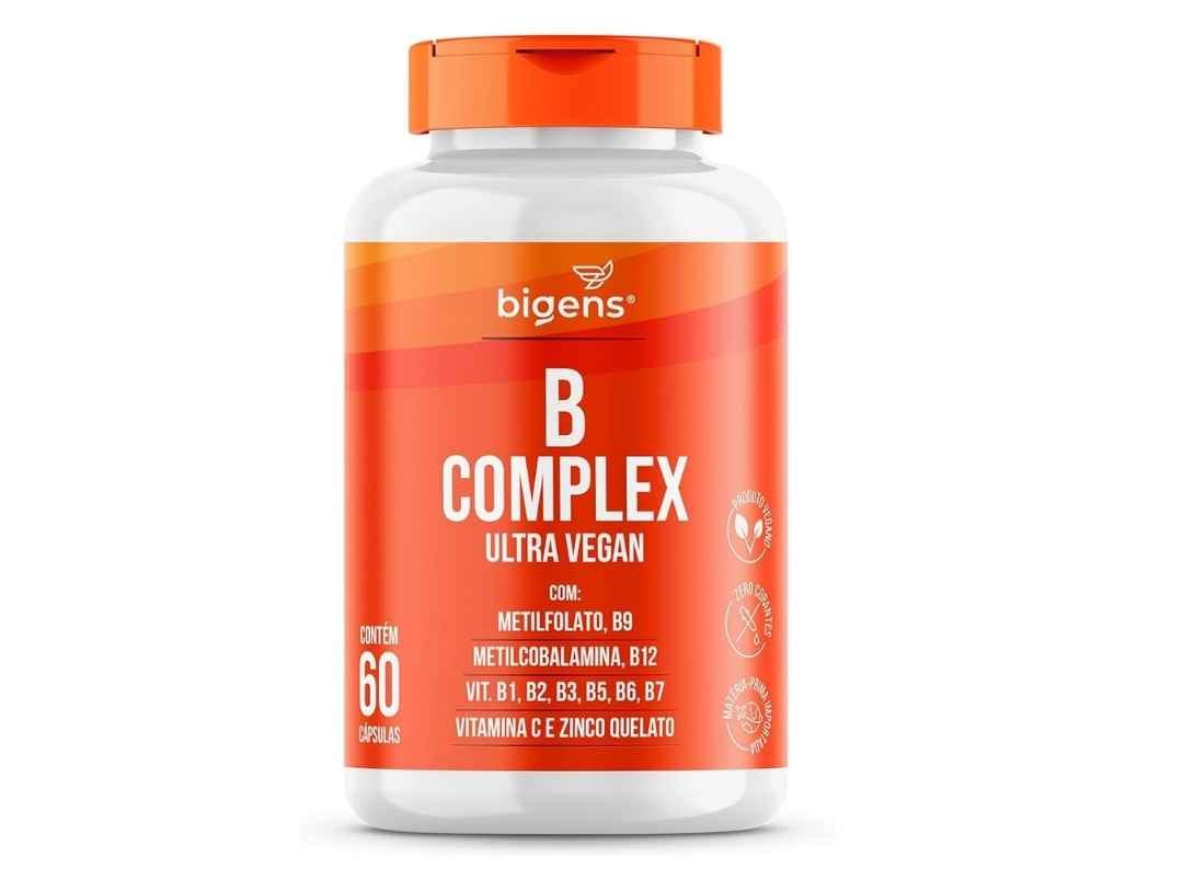Vitaminas do Complexo B, Vegano, MetilFolato, Metil B12, B1, B2, B3, B5, B6, B7, C, Zinco, 60 capsulas, Bigens